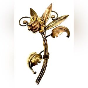 Vintage Signed Harry Iskin 1/20 10K Gold Floral Design Brooch Pin Mid Century